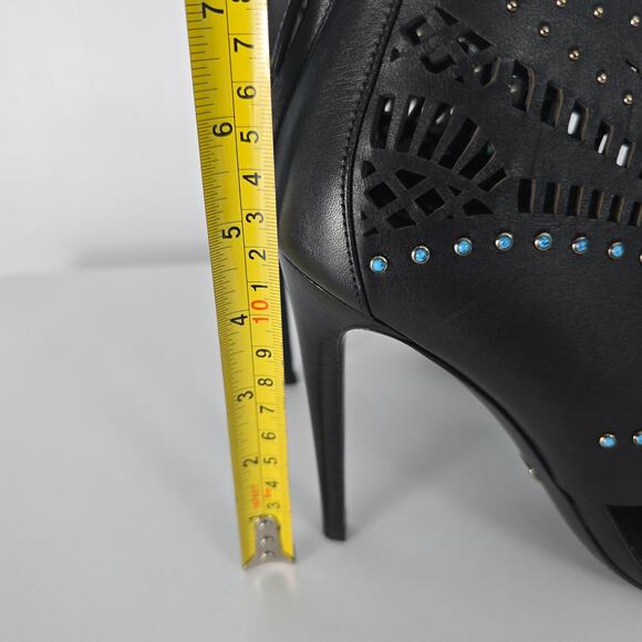 Gucci Lika Laser Cut Black Leather Jewel Studded Heeled Open Toe Booties 40 - Picture 8 of 15